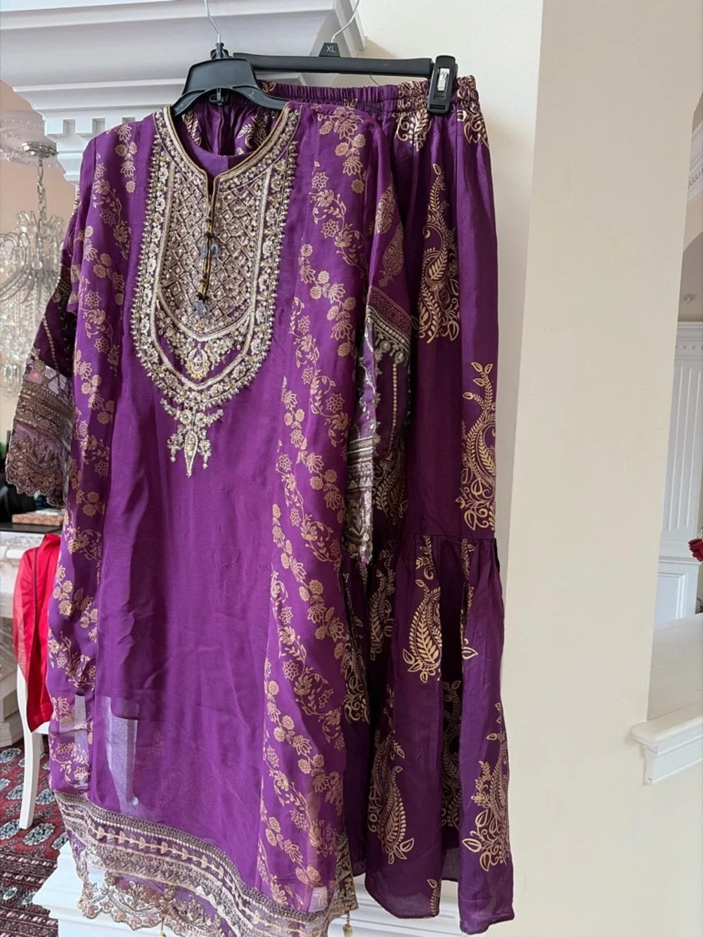 Embroidered Purple Ethnic Tunic Set with Gold Accents